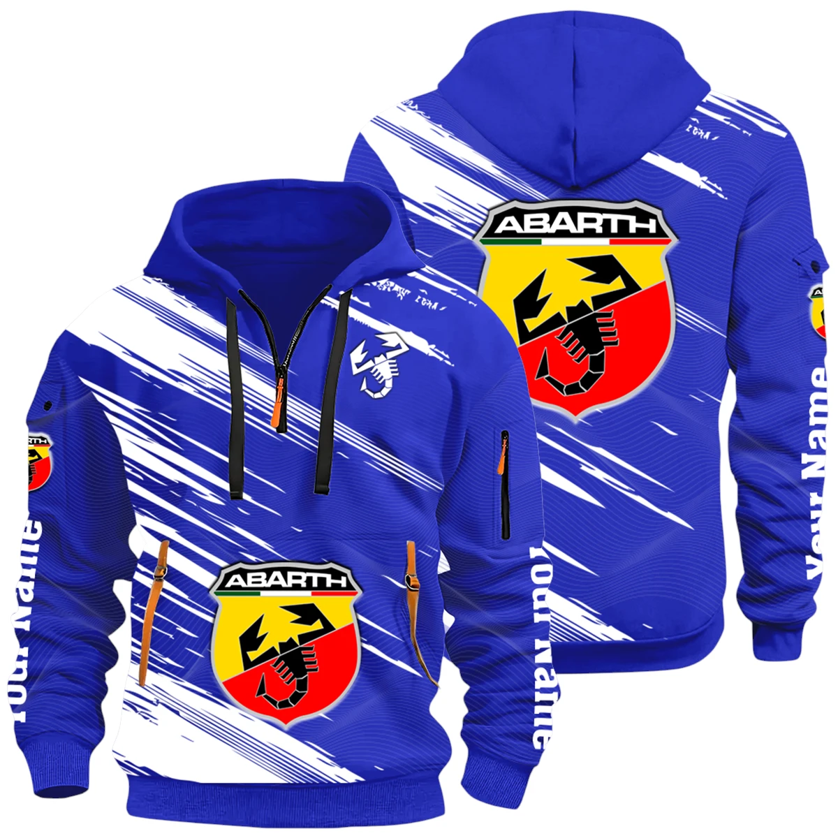 Classic Automotive Half Zip Hoodie All Over Prints Multi-Pockets Y26QZ3H - Blue