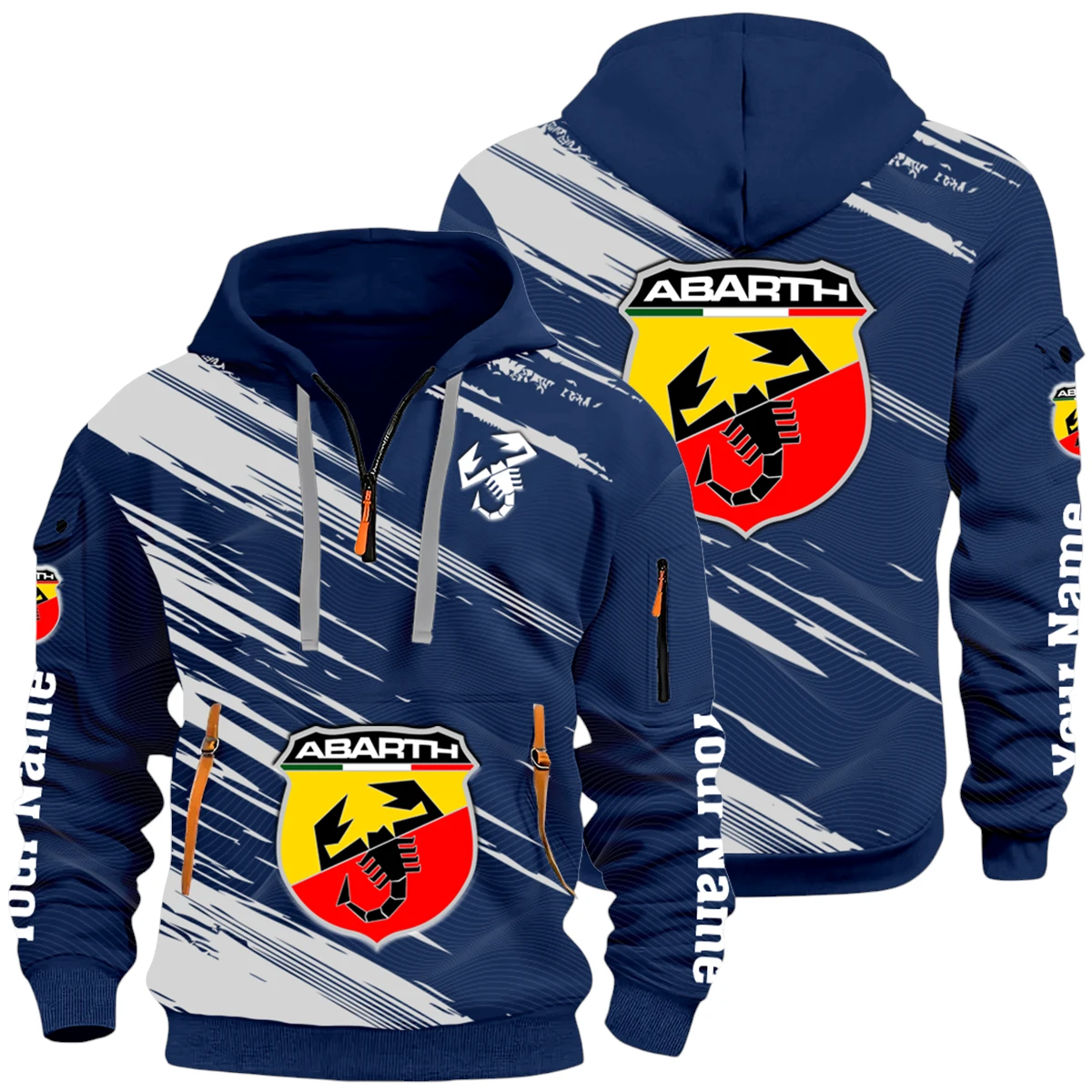 Classic Automotive Half Zip Hoodie All Over Prints Multi-Pockets Y26QZ3H - Navy