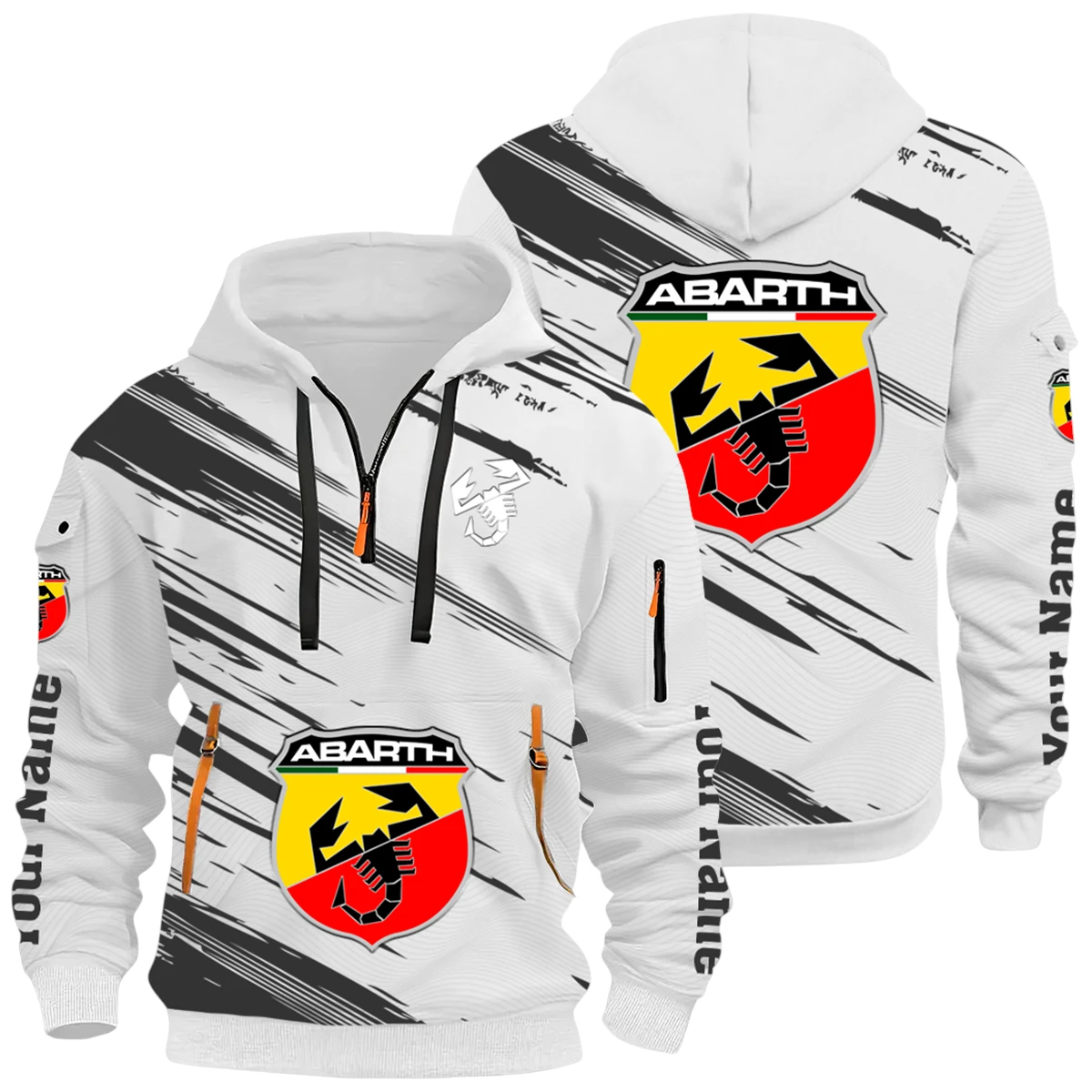 Classic Automotive Half Zip Hoodie All Over Prints Multi-Pockets Y26QZ3H - White