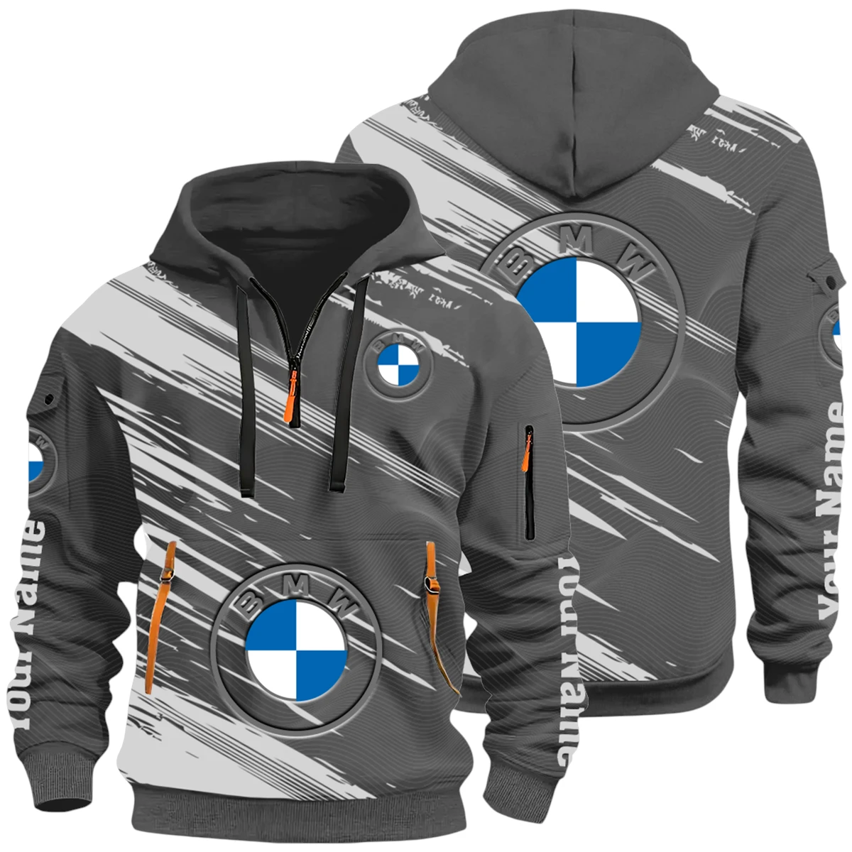 Convertible Vehicles Half Zip Hoodie All Over Prints Multi-Pockets Y26QZ3H - DarkGrey