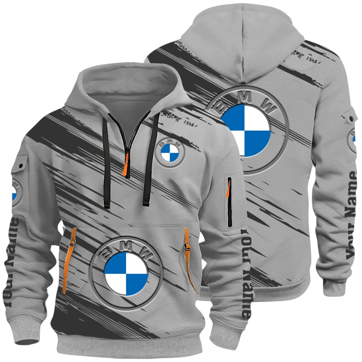 Convertible Vehicles Half Zip Hoodie All Over Prints Multi-Pockets Y26QZ3H - Grey