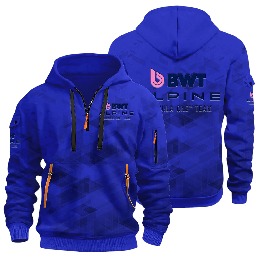 Formula 1 Half Zip Hoodie All Over Prints Multi Pockets Gift For Fan Y26QZ3H - Blue