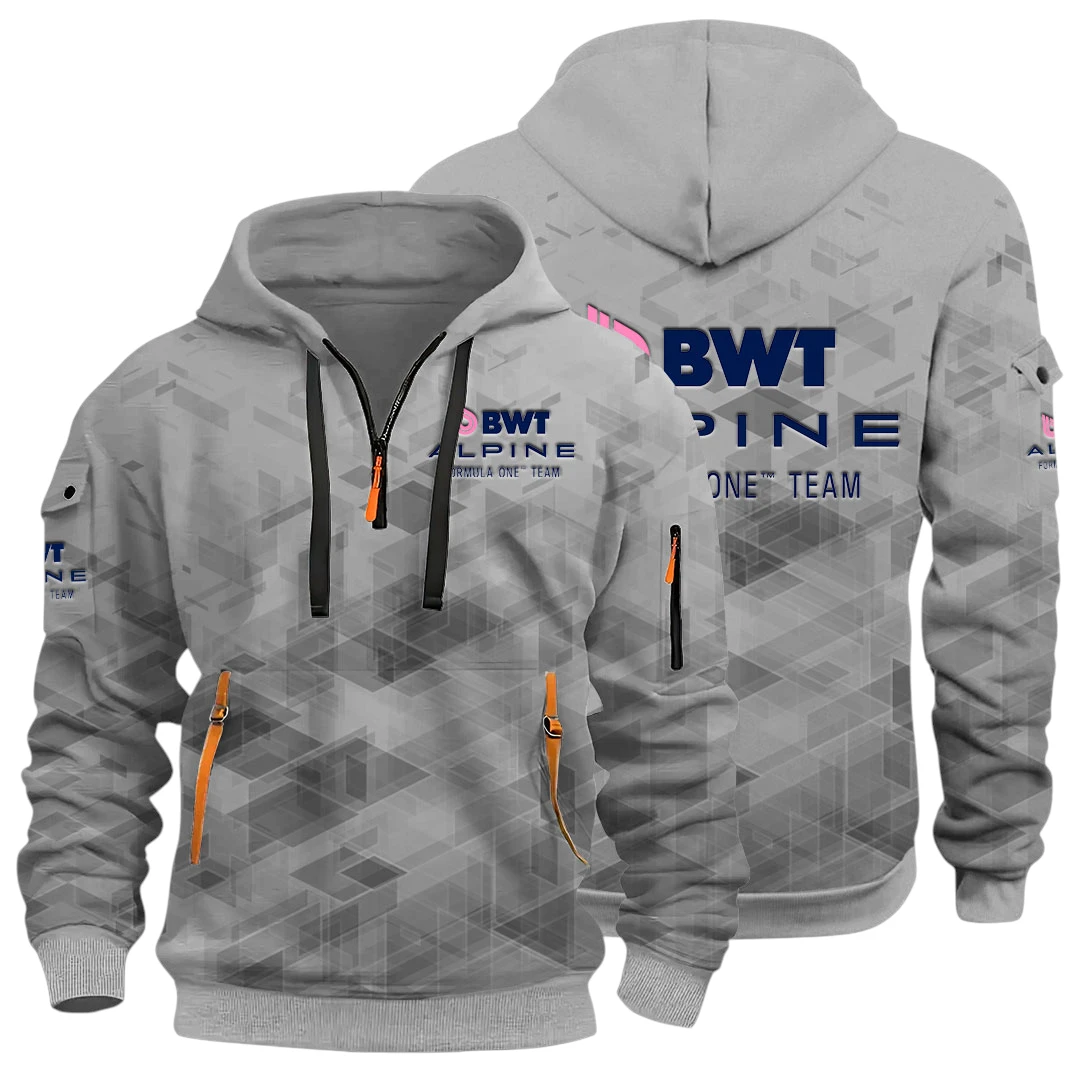 Formula 1 Half Zip Hoodie All Over Prints Multi Pockets Gift For Fan Y26QZ3H - Grey