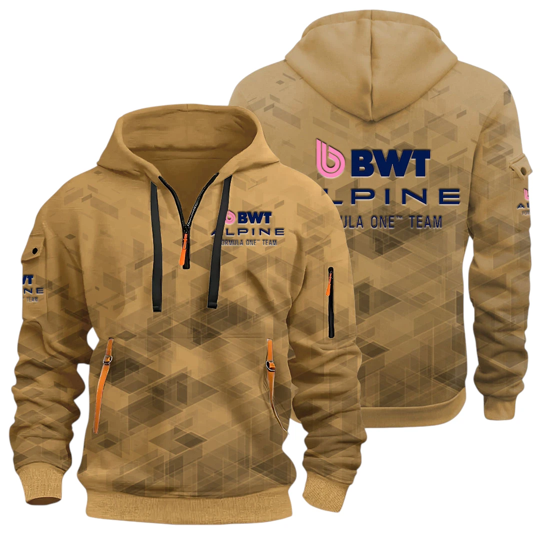Formula 1 Half Zip Hoodie All Over Prints Multi Pockets Gift For Fan Y26QZ3H - Khaki