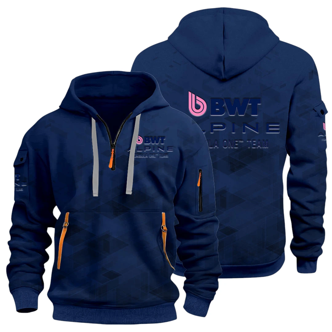Formula 1 Half Zip Hoodie All Over Prints Multi Pockets Gift For Fan Y26QZ3H - Navy