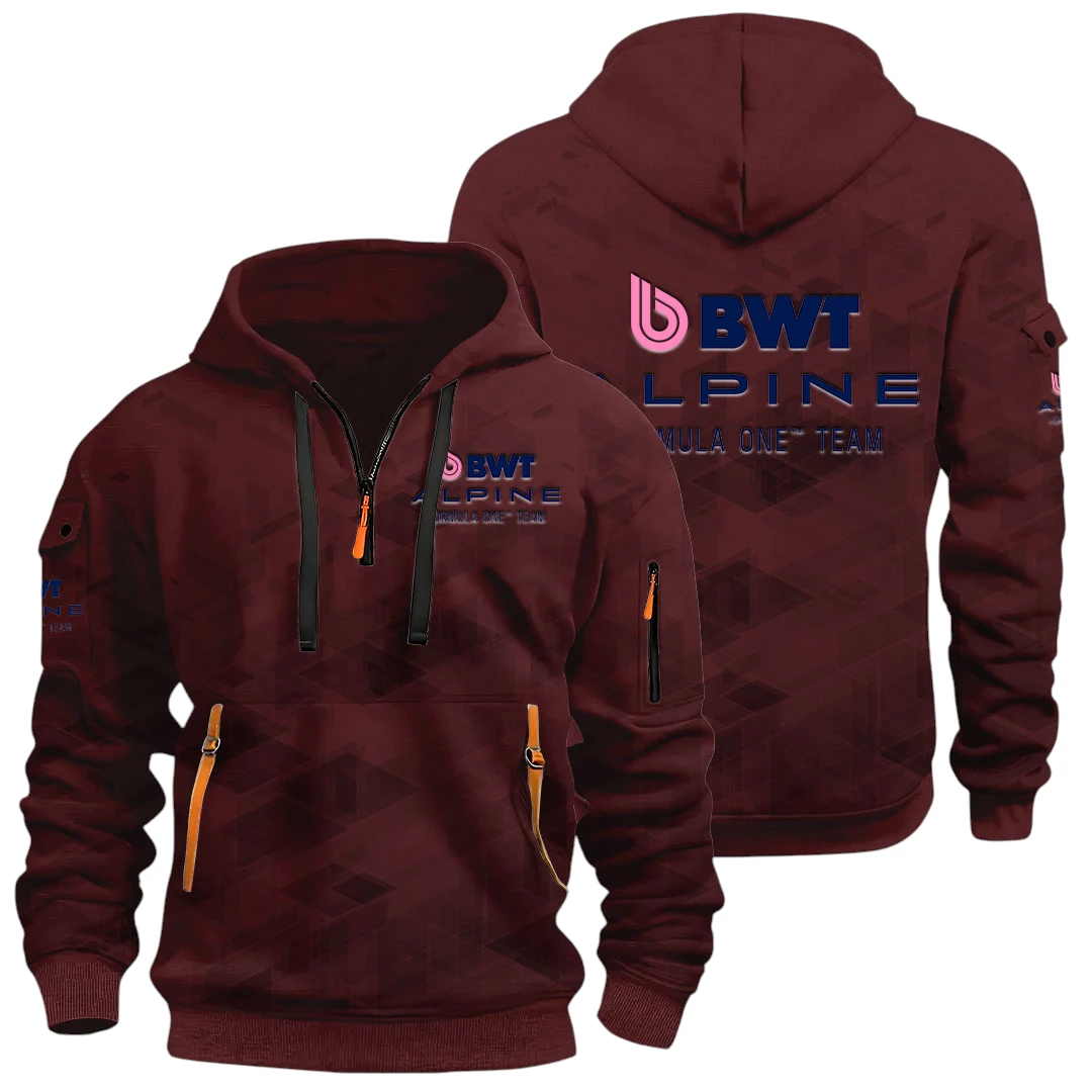 Formula 1 Half Zip Hoodie All Over Prints Multi Pockets Gift For Fan Y26QZ3H - Red Wine