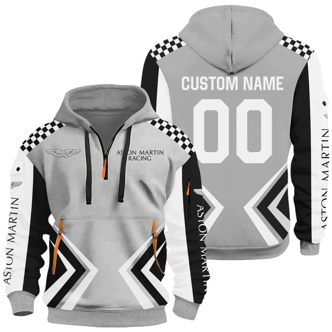 Hypercar Half Zip Hoodie All Over Prints, Multi-Pockets Y26QZ3H - Grey
