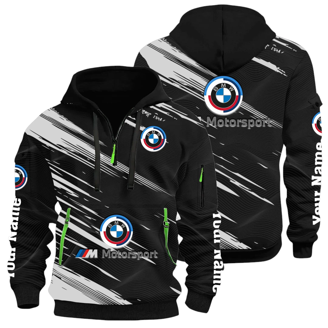 Limited Edition Sports Car Half Zip Hoodie All Over Prints, Multi-Pockets Y26QZ3H - Black