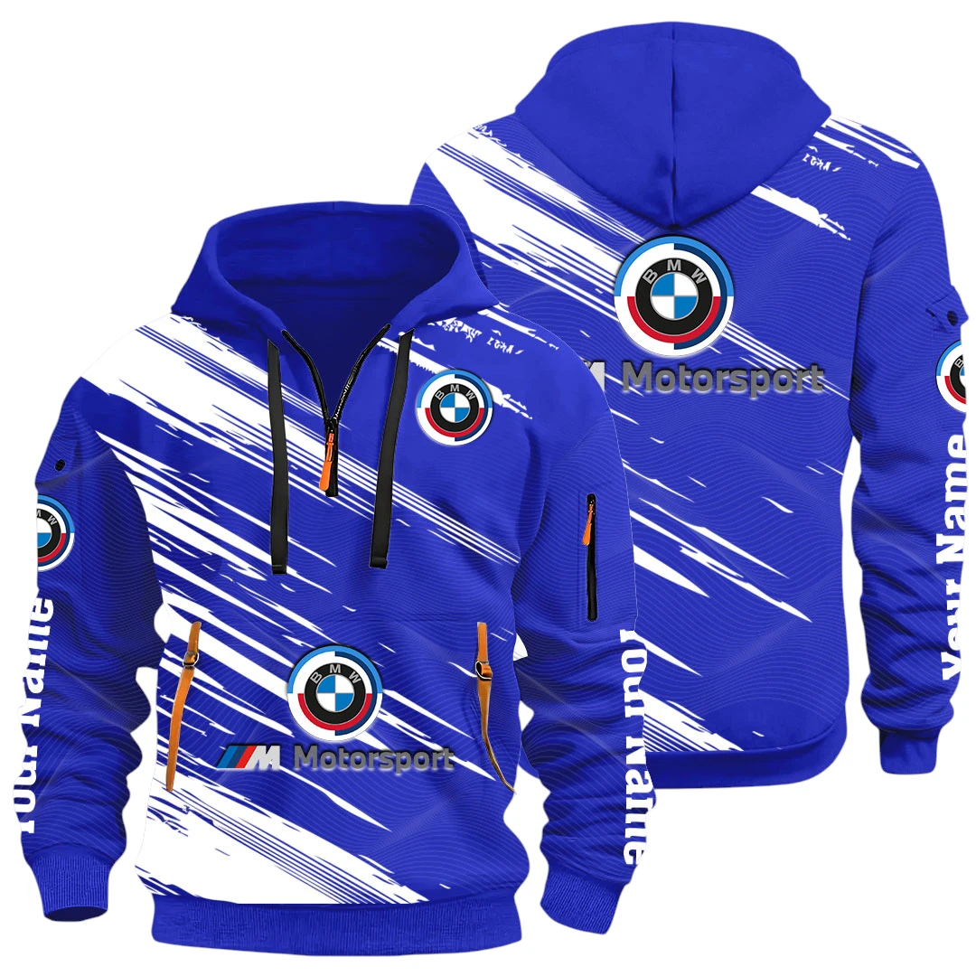 Limited Edition Sports Car Half Zip Hoodie All Over Prints, Multi-Pockets Y26QZ3H - Blue