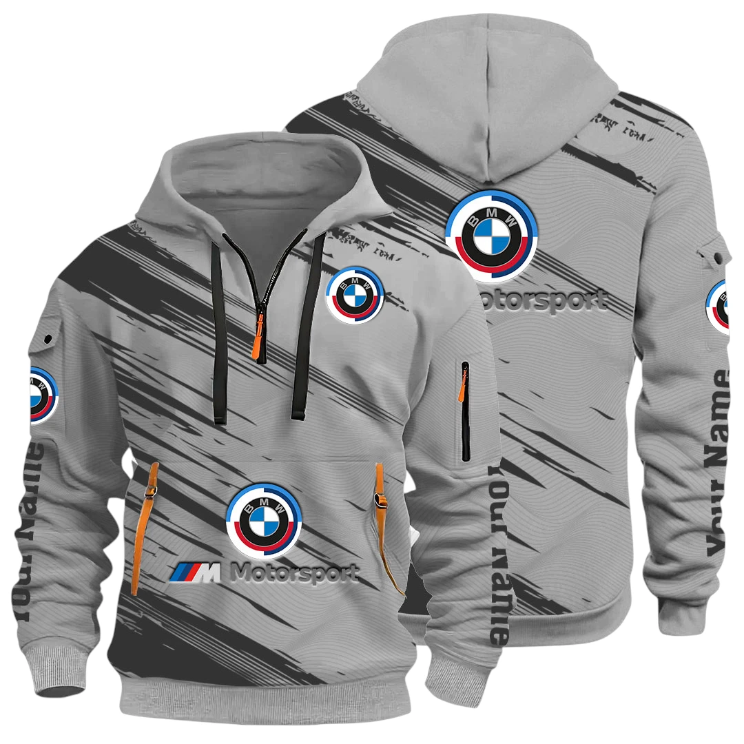 Limited Edition Sports Car Half Zip Hoodie All Over Prints, Multi-Pockets Y26QZ3H - Grey