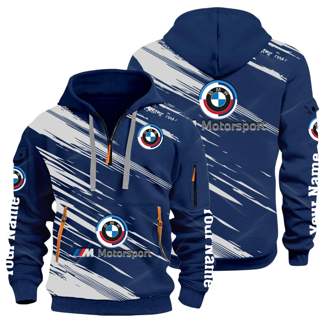 Limited Edition Sports Car Half Zip Hoodie All Over Prints, Multi-Pockets Y26QZ3H - Navy