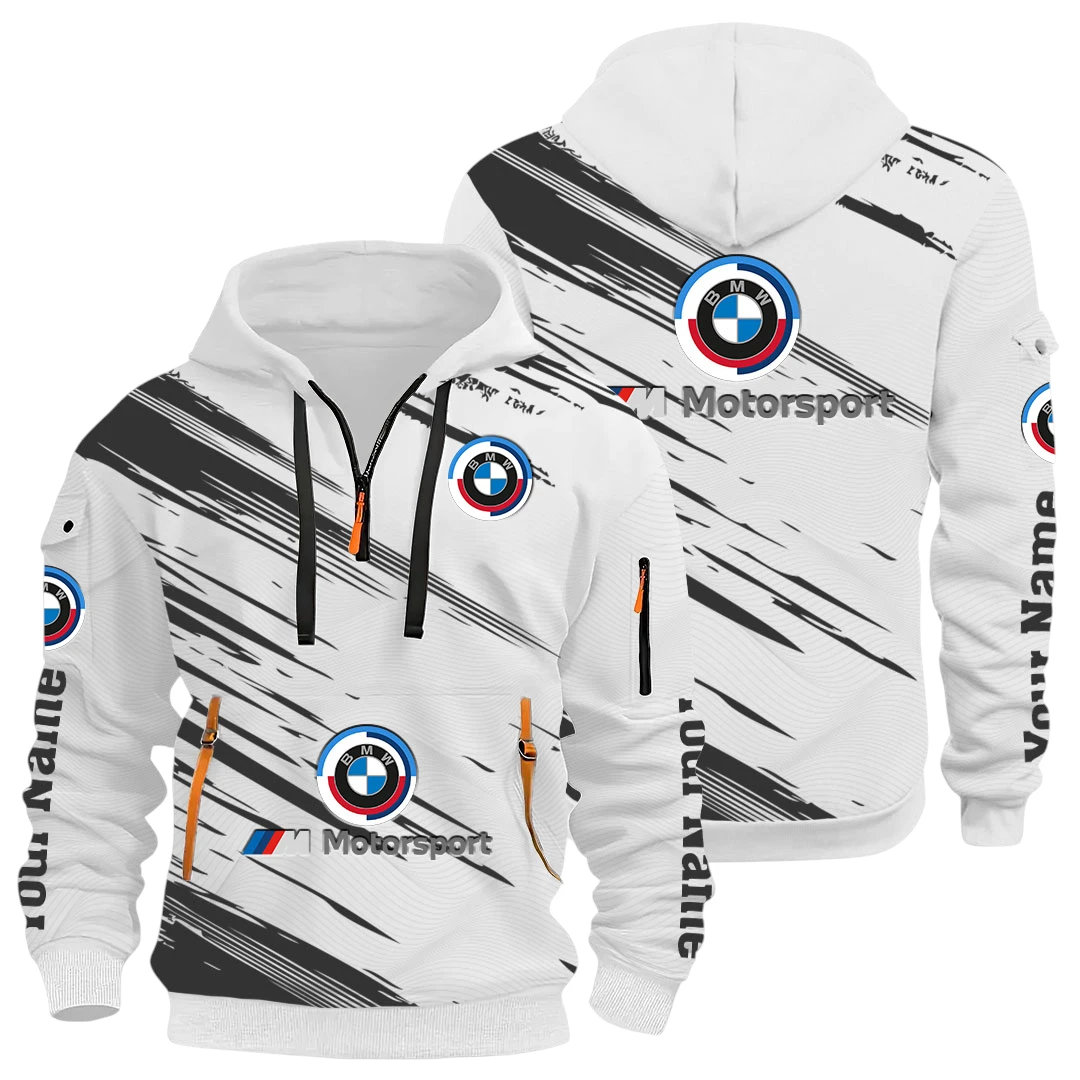 Limited Edition Sports Car Half Zip Hoodie All Over Prints, Multi-Pockets Y26QZ3H - White