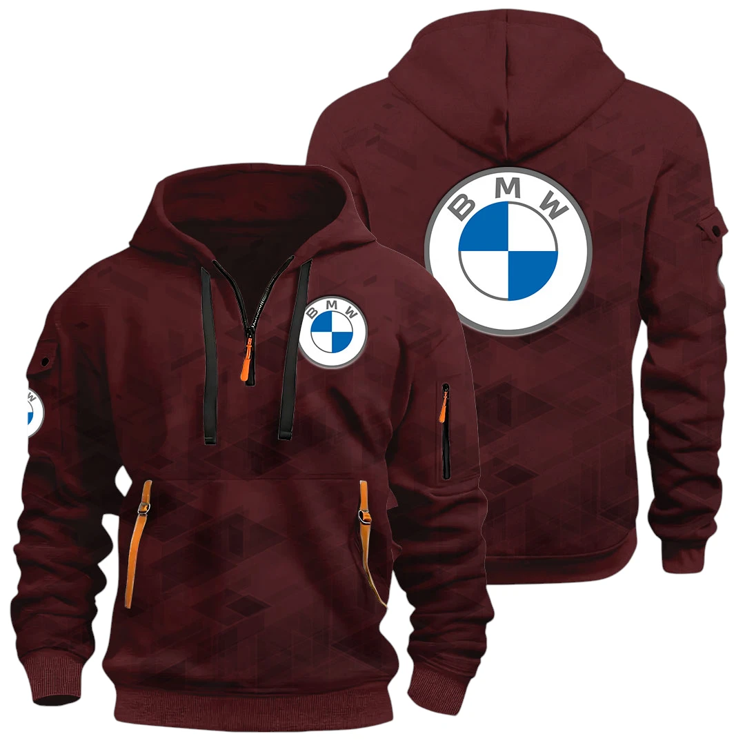 Luxury Car Half Zip Hoodie All Over Prints Multi Pockets Gift For Fan Y26QZ3H - Red Wine