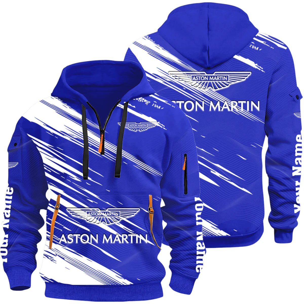 Luxury Roadster Half Zip Hoodie All Over Prints Multi-Pockets Y26QZ3H - Blue