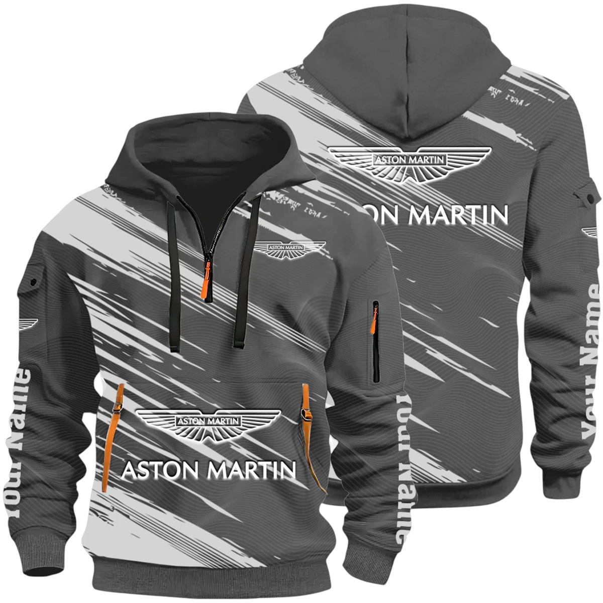 Luxury Roadster Half Zip Hoodie All Over Prints Multi-Pockets Y26QZ3H - DarkGrey