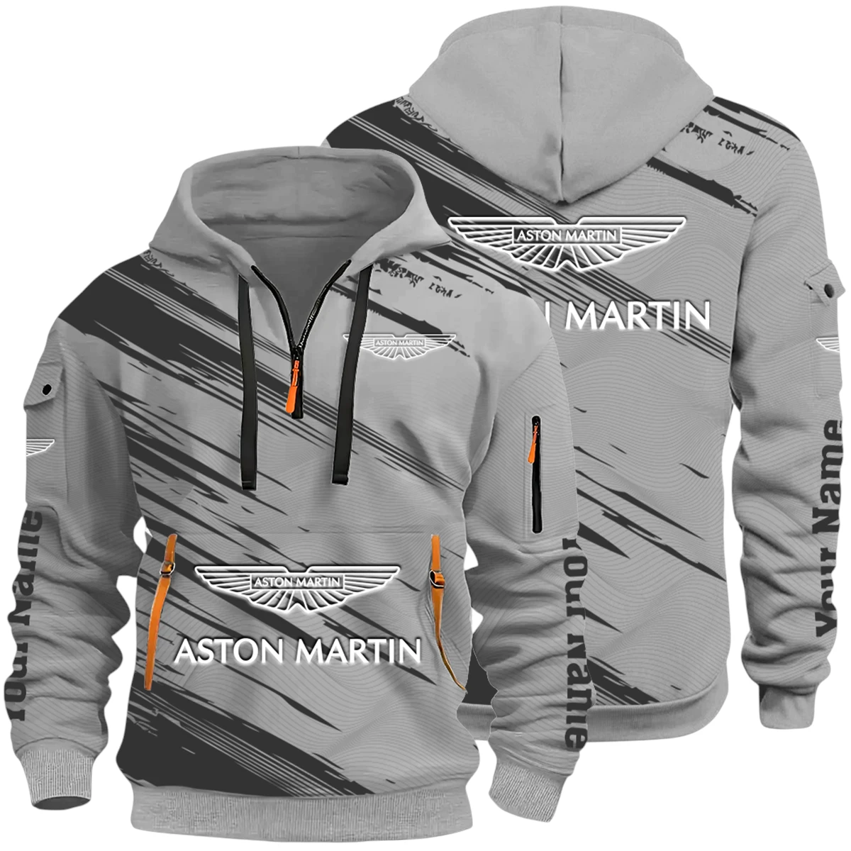 Luxury Roadster Half Zip Hoodie All Over Prints Multi-Pockets Y26QZ3H - Grey