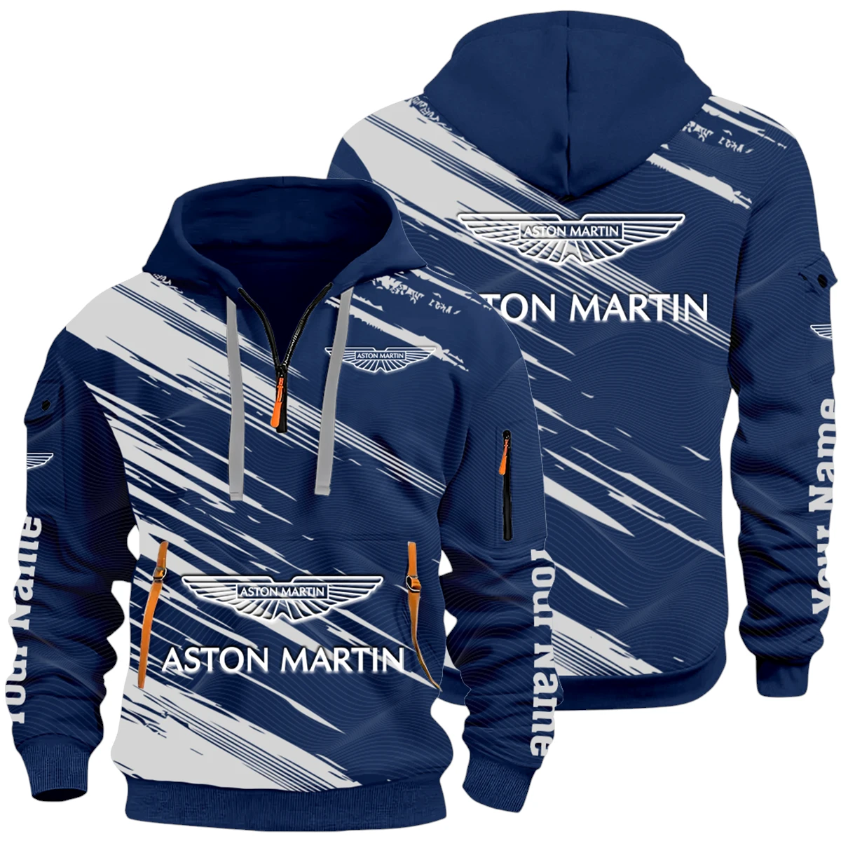 Luxury Roadster Half Zip Hoodie All Over Prints Multi-Pockets Y26QZ3H - Navy