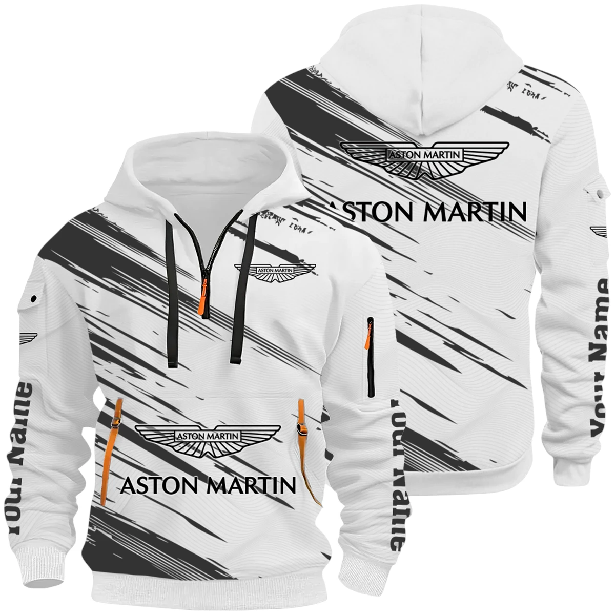 Luxury Roadster Half Zip Hoodie All Over Prints Multi-Pockets Y26QZ3H - White