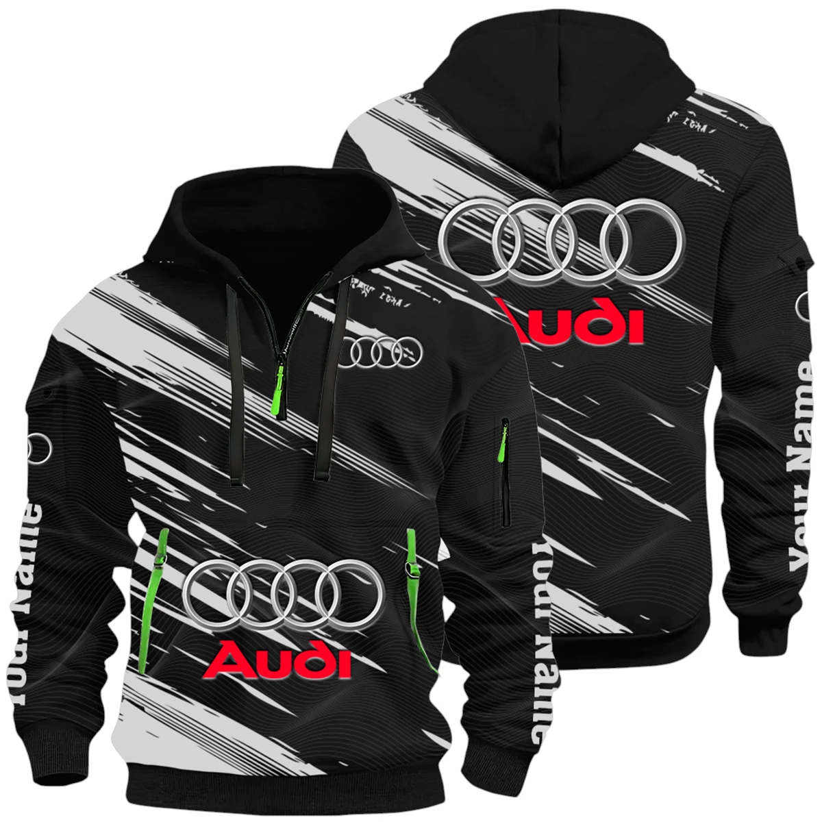 Luxury Sedan Half Zip Hoodie All Over Prints Multi-Pockets Y26QZ3H - Black