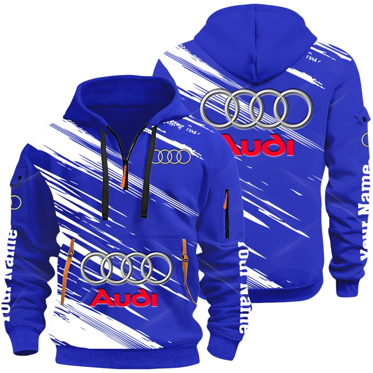 Luxury Sedan Half Zip Hoodie All Over Prints Multi-Pockets Y26QZ3H - Blue