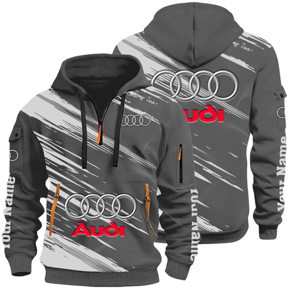 Luxury Sedan Half Zip Hoodie All Over Prints Multi-Pockets Y26QZ3H - DarkGrey