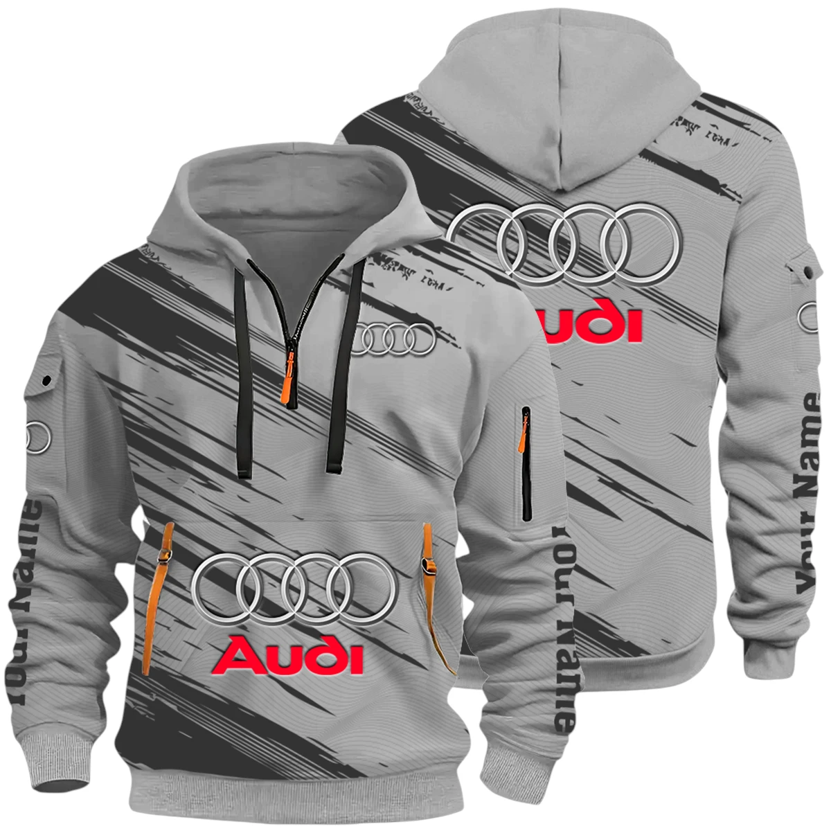 Luxury Sedan Half Zip Hoodie All Over Prints Multi-Pockets Y26QZ3H - Grey
