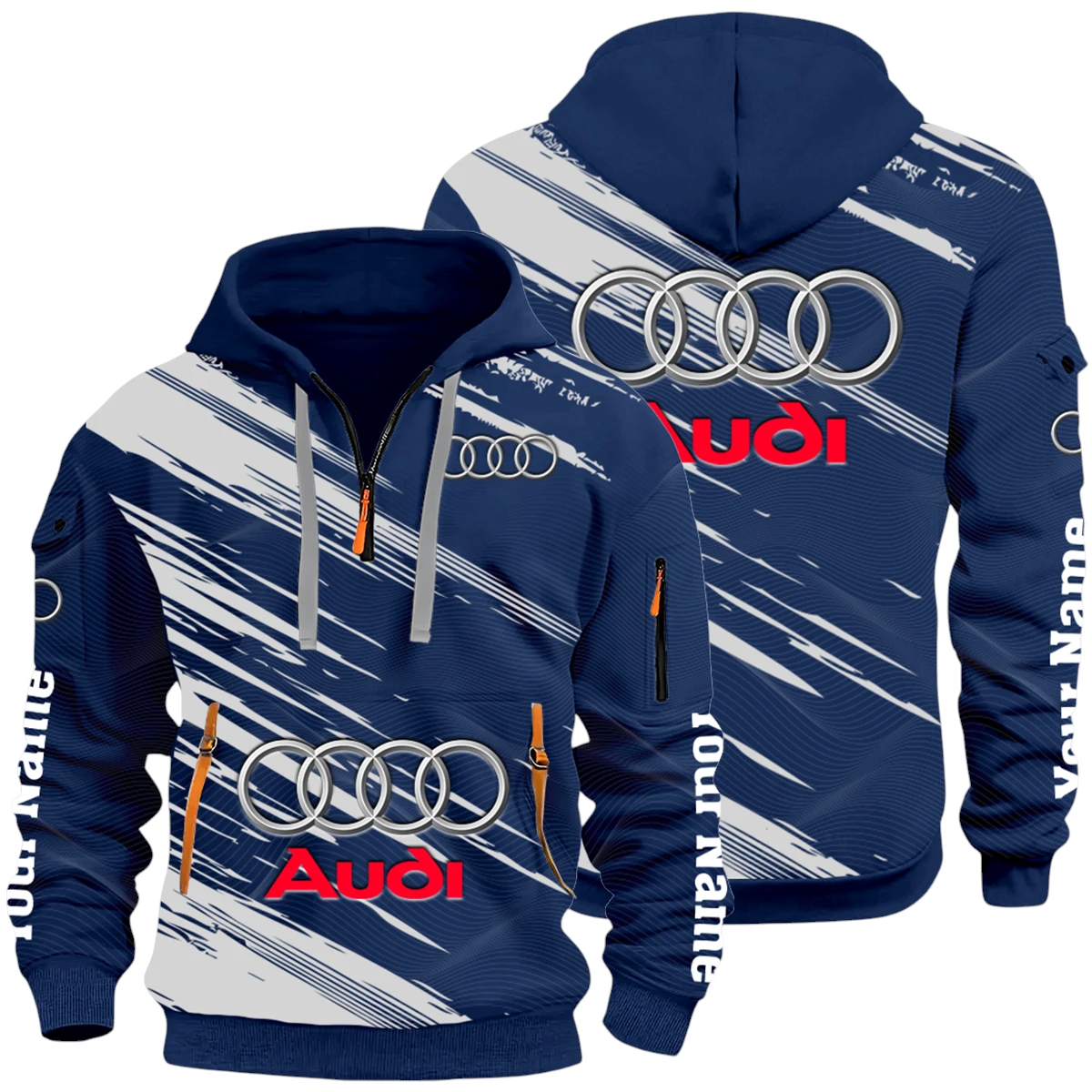 Luxury Sedan Half Zip Hoodie All Over Prints Multi-Pockets Y26QZ3H - Navy