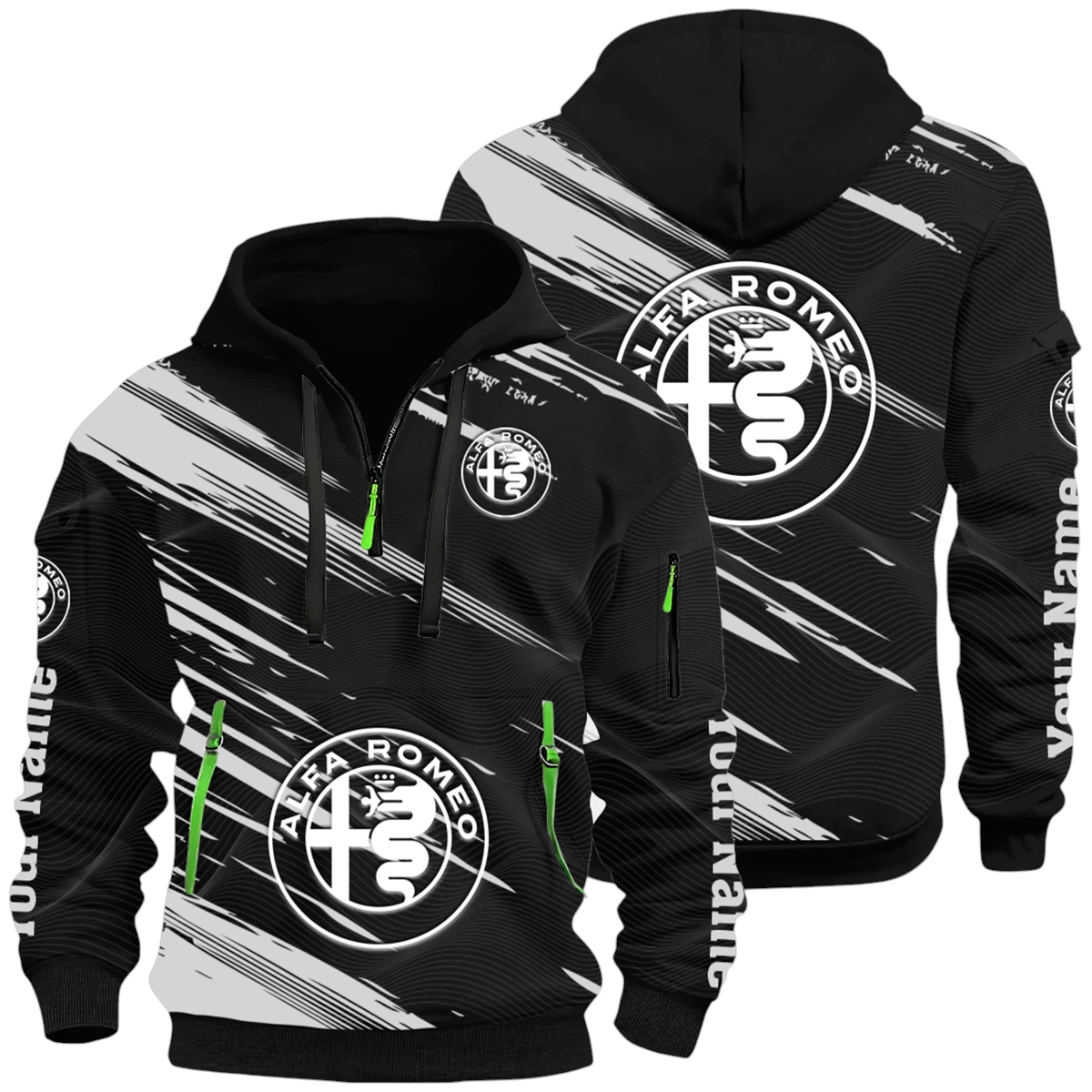 Luxury Vehicles Half Zip Hoodie All Over Prints Multi-Pockets Y26QZ3H - Black