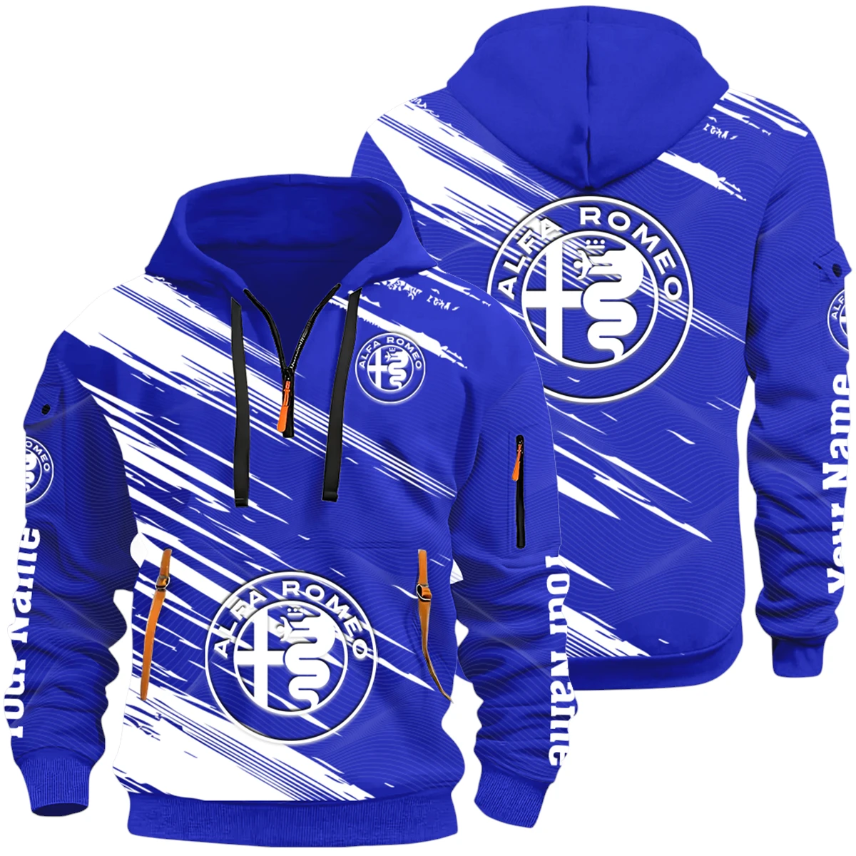 Luxury Vehicles Half Zip Hoodie All Over Prints Multi-Pockets Y26QZ3H - Blue