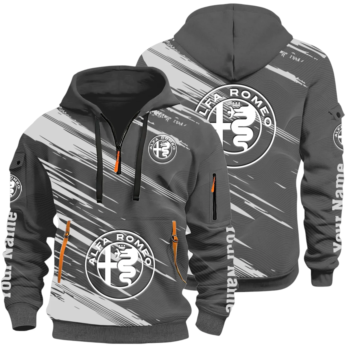 Luxury Vehicles Half Zip Hoodie All Over Prints Multi-Pockets Y26QZ3H - DarkGrey