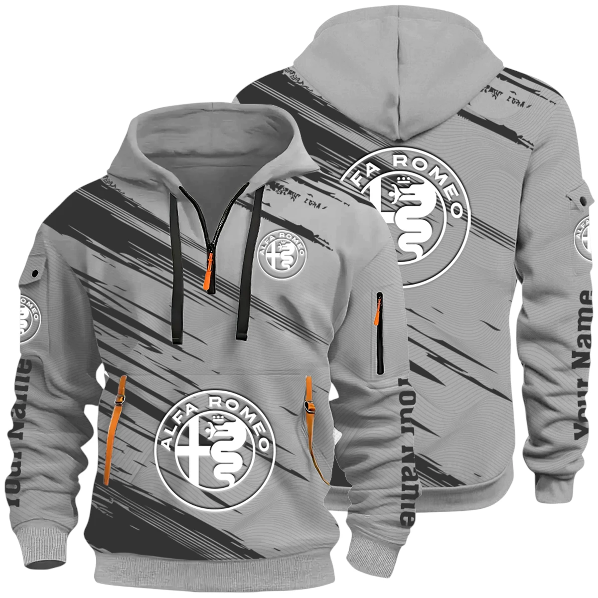 Luxury Vehicles Half Zip Hoodie All Over Prints Multi-Pockets Y26QZ3H - Grey