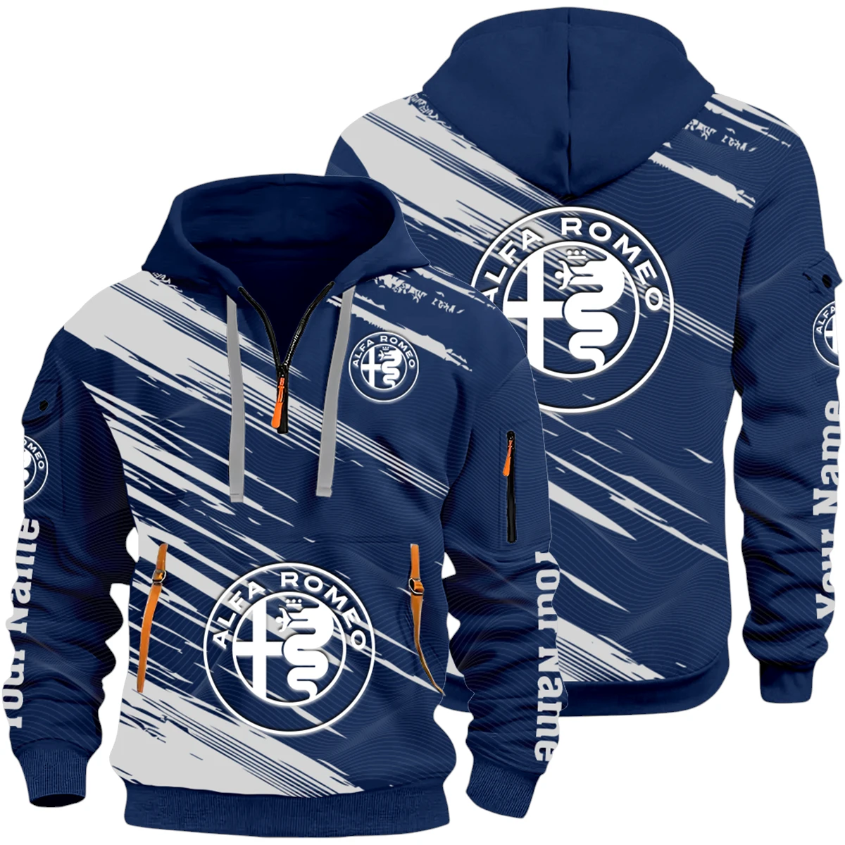 Luxury Vehicles Half Zip Hoodie All Over Prints Multi-Pockets Y26QZ3H - Navy