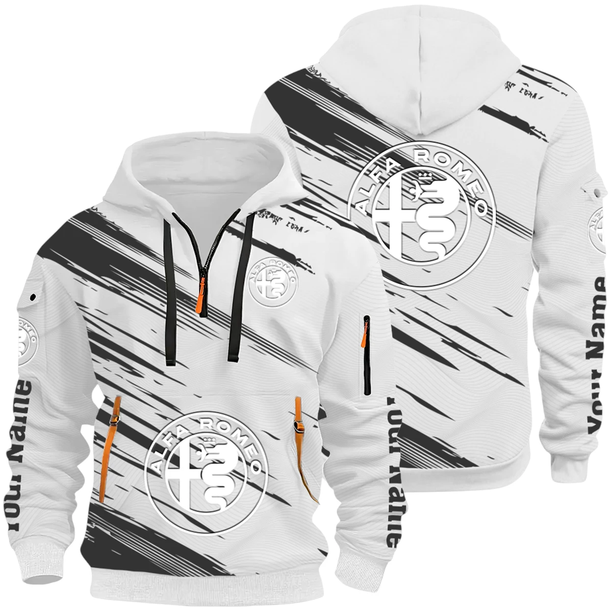 Luxury Vehicles Half Zip Hoodie All Over Prints Multi-Pockets Y26QZ3H - White