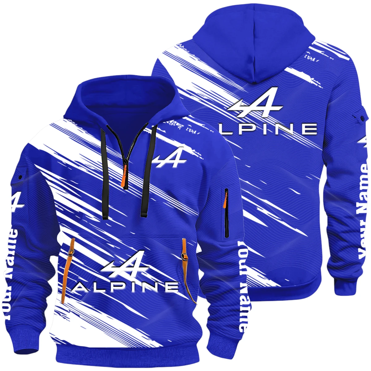 Neo-Retro Vehicles A110 Half Zip Hoodie All Over Prints Multi-Pockets Y26QZ3H - Blue