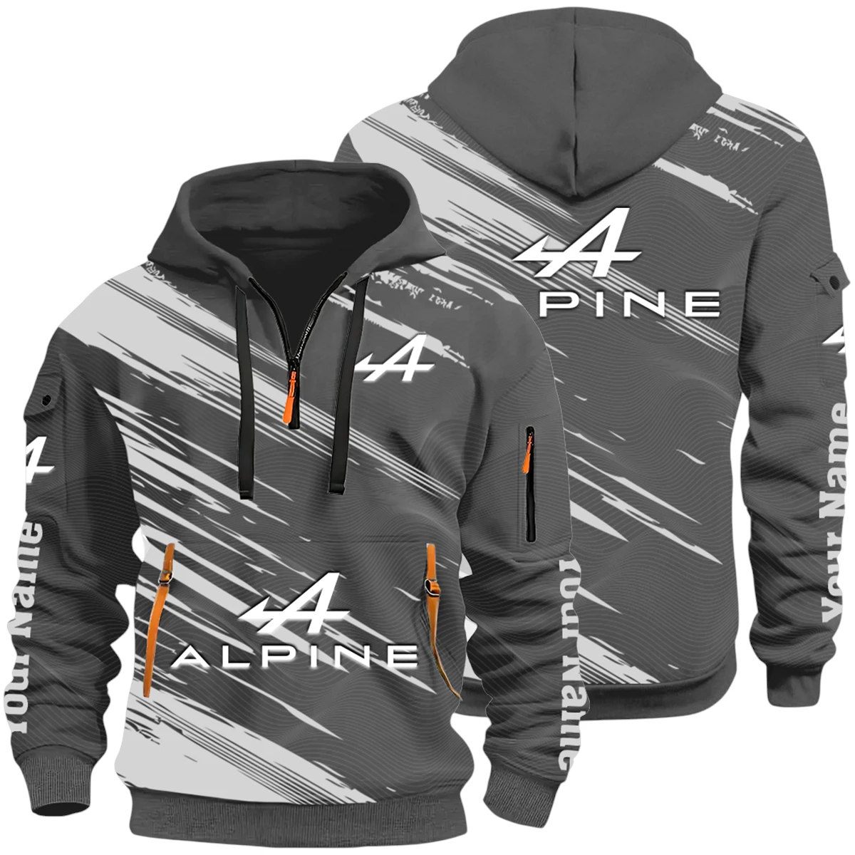 Neo-Retro Vehicles A110 Half Zip Hoodie All Over Prints Multi-Pockets Y26QZ3H - DarkGrey