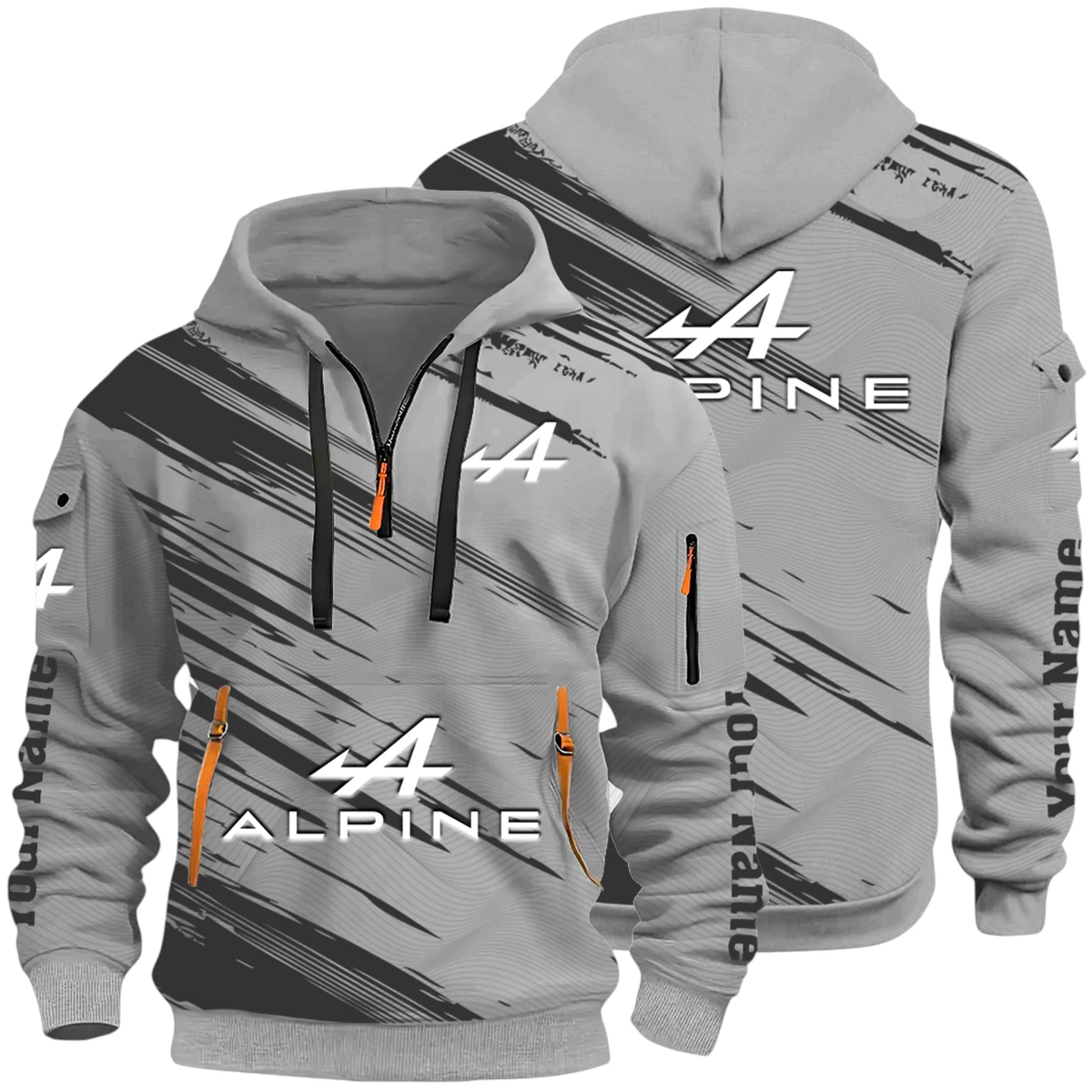 Neo-Retro Vehicles A110 Half Zip Hoodie All Over Prints Multi-Pockets Y26QZ3H - Grey