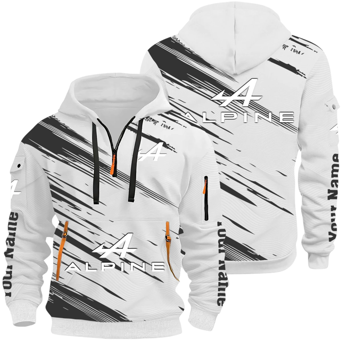 Neo-Retro Vehicles A110 Half Zip Hoodie All Over Prints Multi-Pockets Y26QZ3H - White