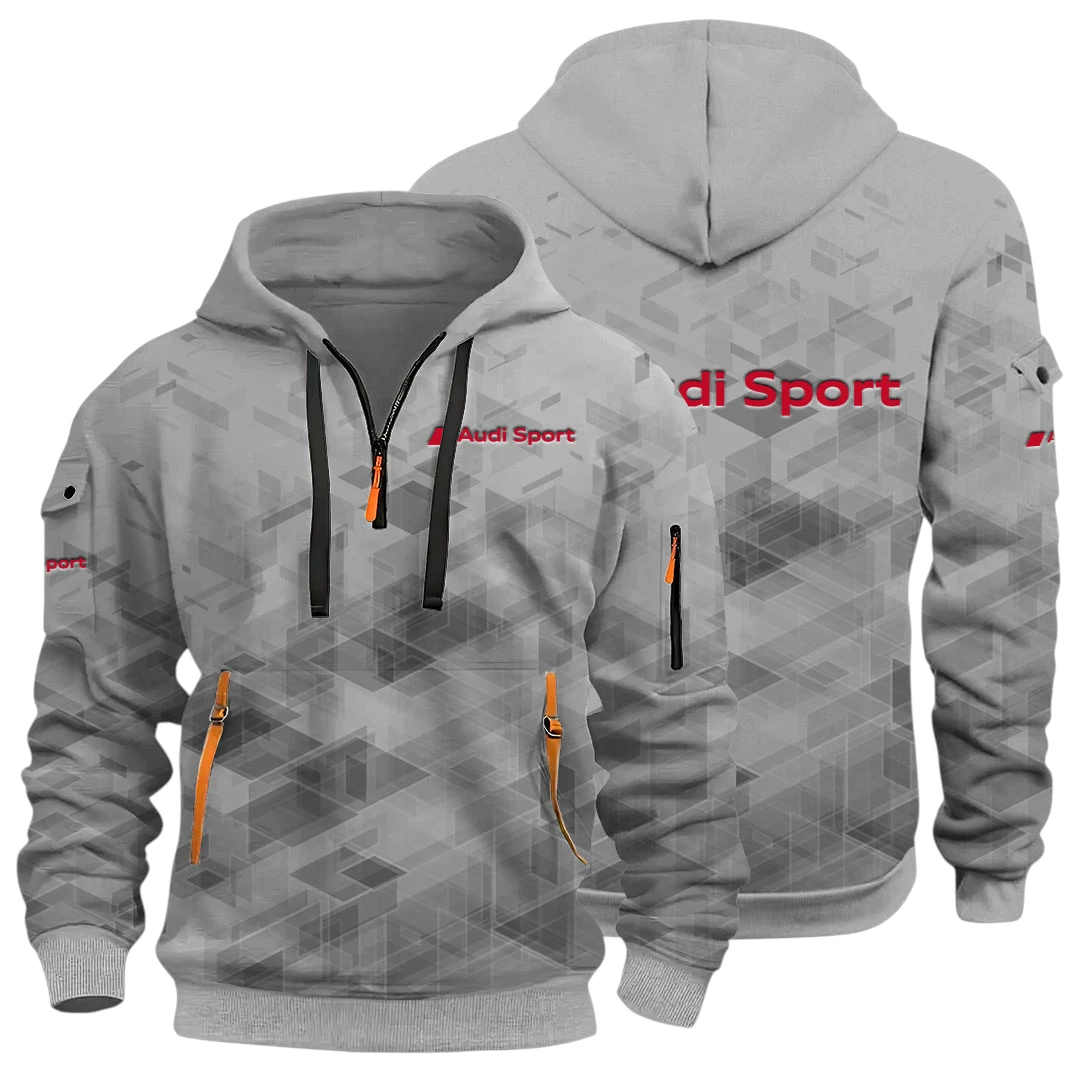 Off-Road Car Half Zip Hoodie All Over Prints Multi Pockets Gift For Fan Y26QZ3H - Grey