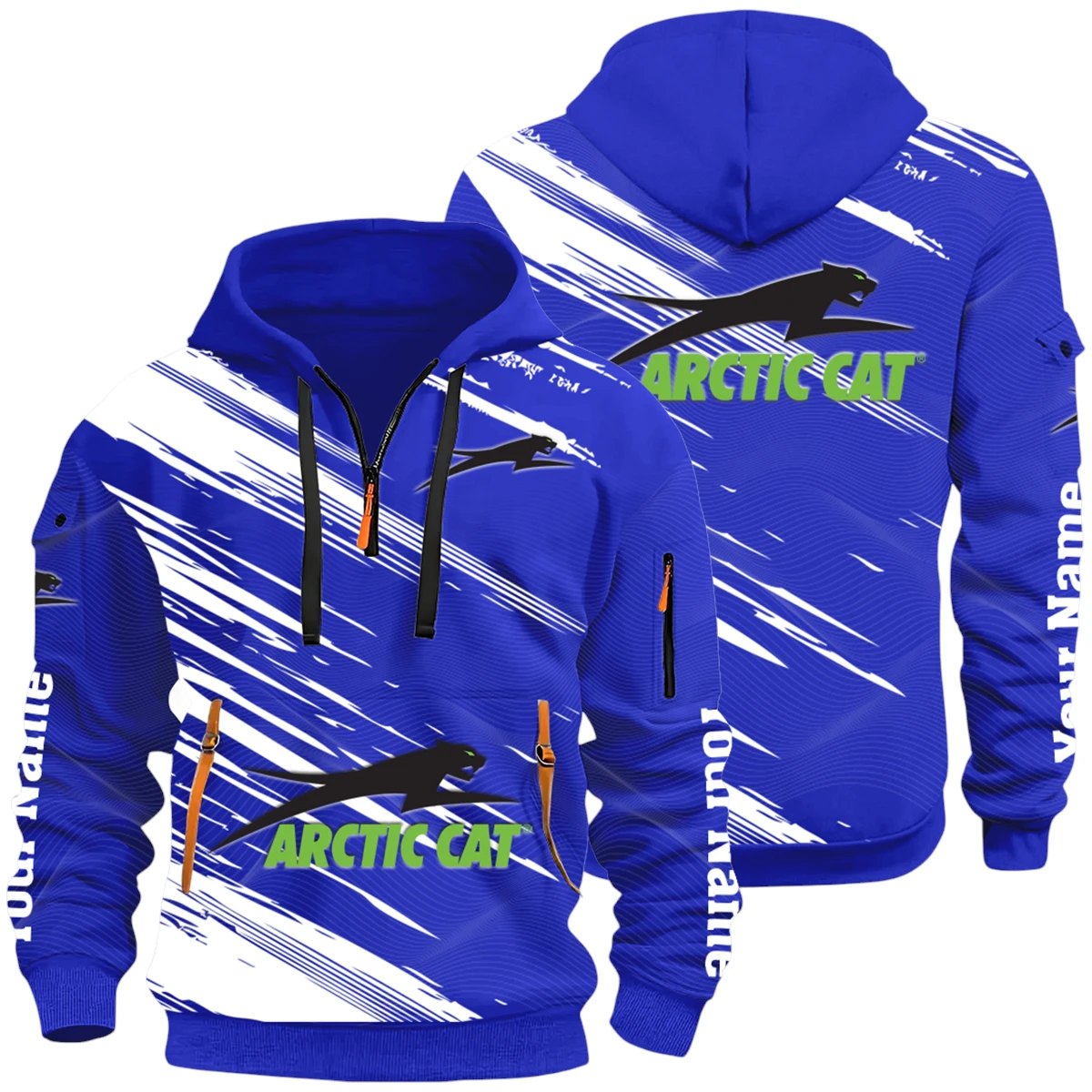 Powersports Vehicles Half Zip Hoodie All Over Prints Multi-Pockets Y26QZ3H - Blue