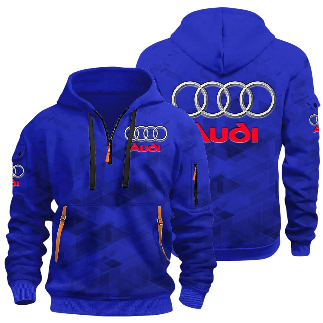 Premium Vehicles Half Zip Hoodie All Over Prints Multi Pockets Gift For Fan Y26QZ3H - Blue