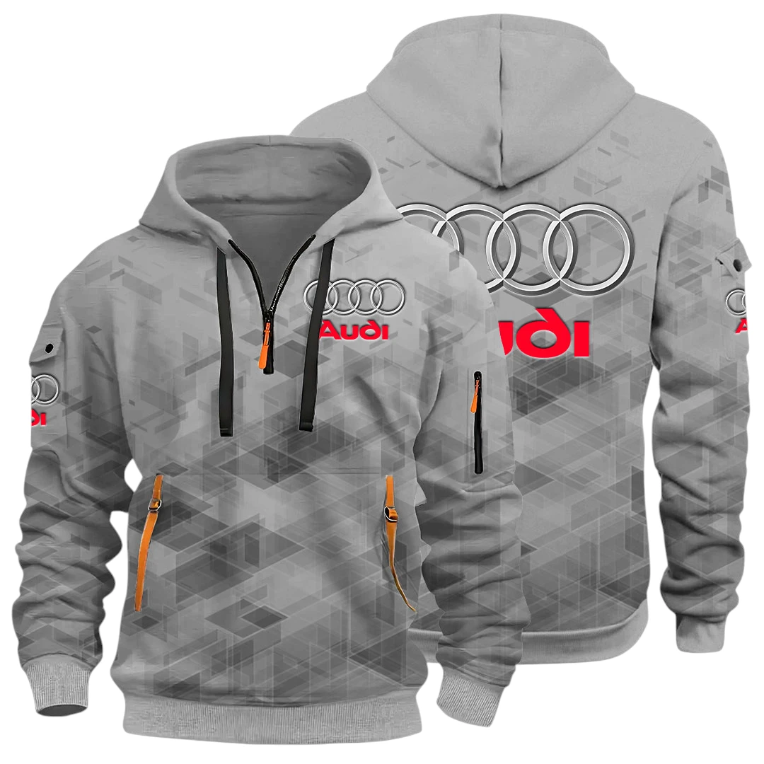 Premium Vehicles Half Zip Hoodie All Over Prints Multi Pockets Gift For Fan Y26QZ3H - Grey