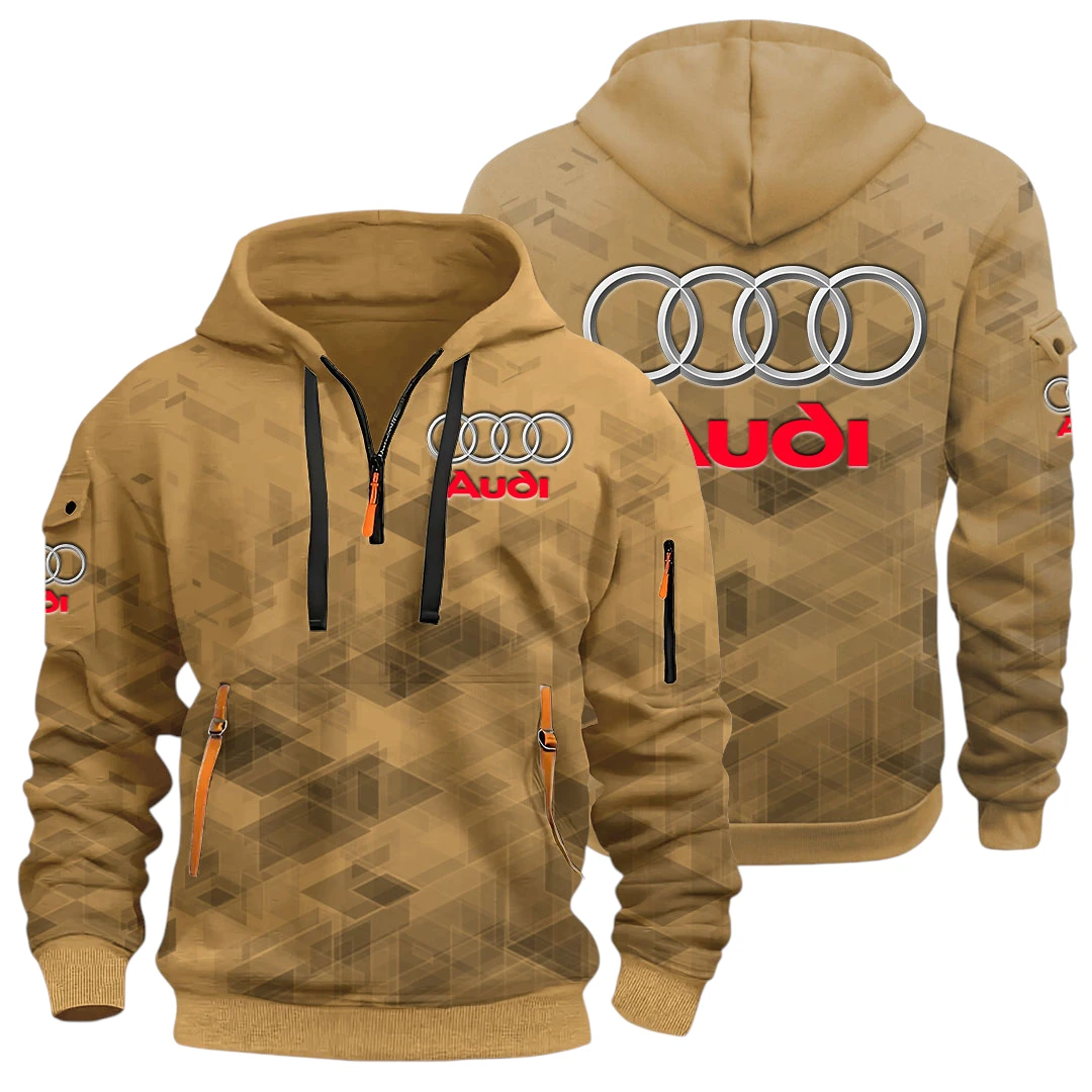 Premium Vehicles Half Zip Hoodie All Over Prints Multi Pockets Gift For Fan Y26QZ3H - Khaki