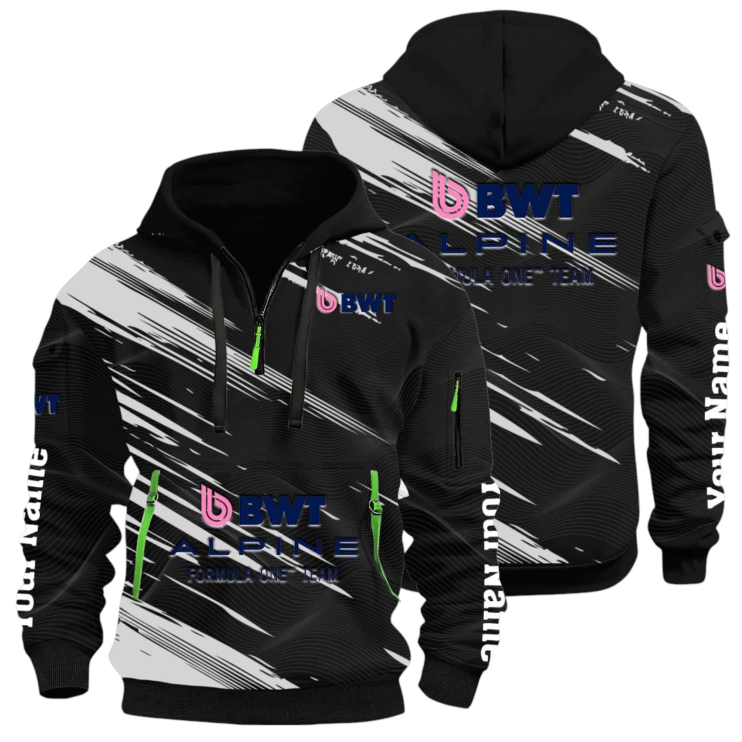 Professional Auto Half Zip Hoodie All Over Prints, Multi-Pockets Y26QZ3H - Black