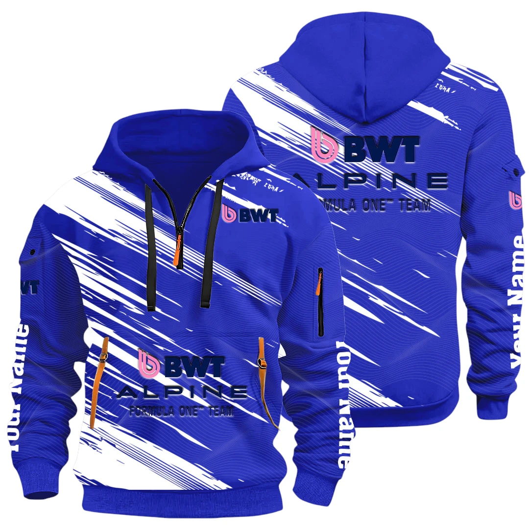 Professional Auto Half Zip Hoodie All Over Prints, Multi-Pockets Y26QZ3H - Blue