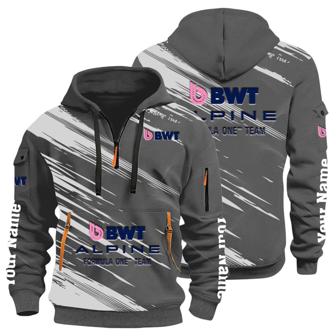Professional Auto Half Zip Hoodie All Over Prints, Multi-Pockets Y26QZ3H - DarkGrey