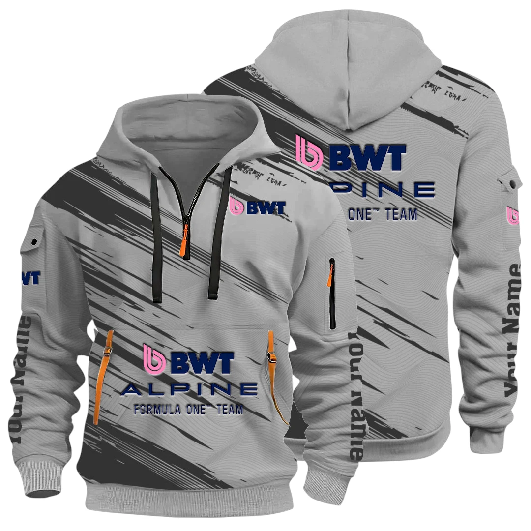 Professional Auto Half Zip Hoodie All Over Prints, Multi-Pockets Y26QZ3H - Grey