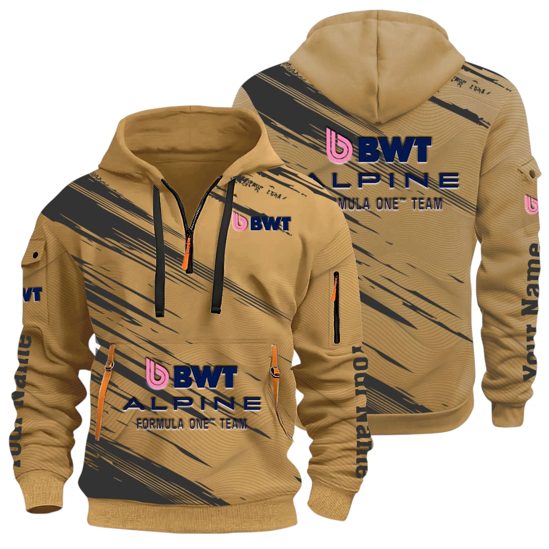 Professional Auto Half Zip Hoodie All Over Prints, Multi-Pockets Y26QZ3H - Khaki