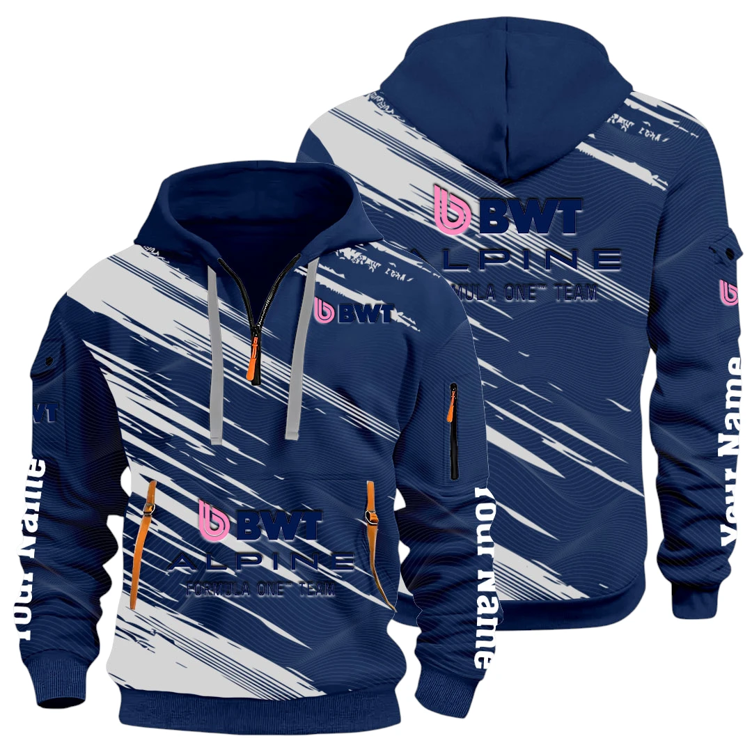 Professional Auto Half Zip Hoodie All Over Prints, Multi-Pockets Y26QZ3H - Navy