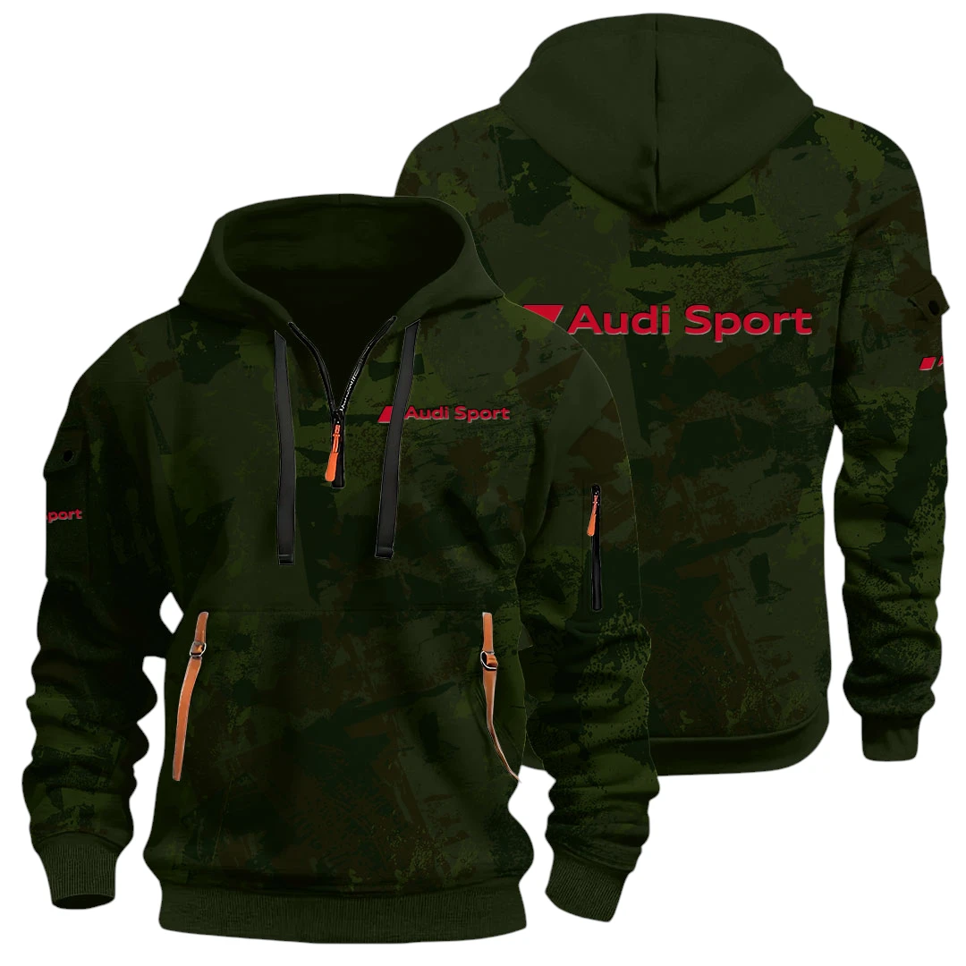 Quattro Sport Car Half Zip Hoodie All Over Prints Sports Hoodie Style Y26QZ3H - Green