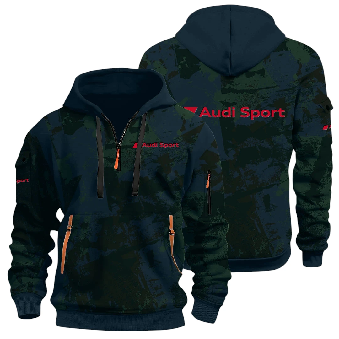 Quattro Sport Car Half Zip Hoodie All Over Prints Sports Hoodie Style Y26QZ3H - Navy